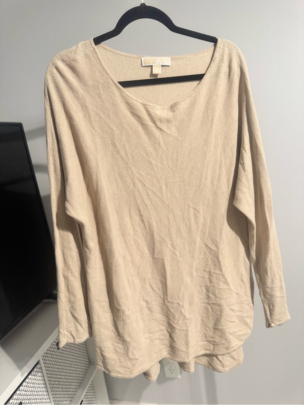 Michael Kors Beige Long-Sleeve Scoop Neck Top
